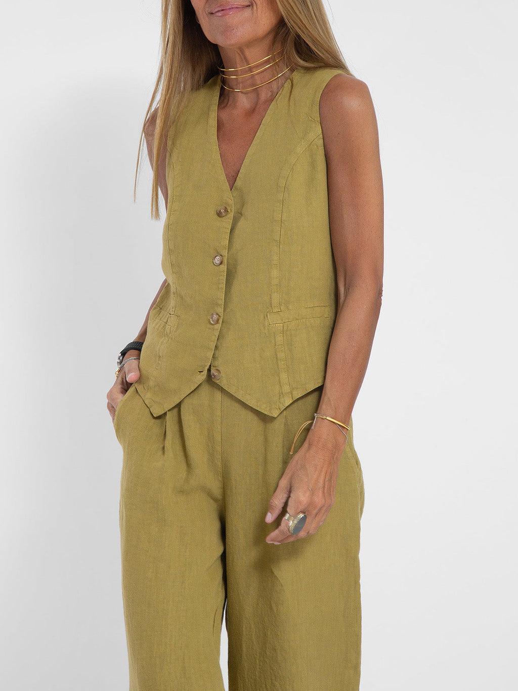LIDIA – Conjunto elegante de dos piezas con chaleco y pantalón de pierna ancha