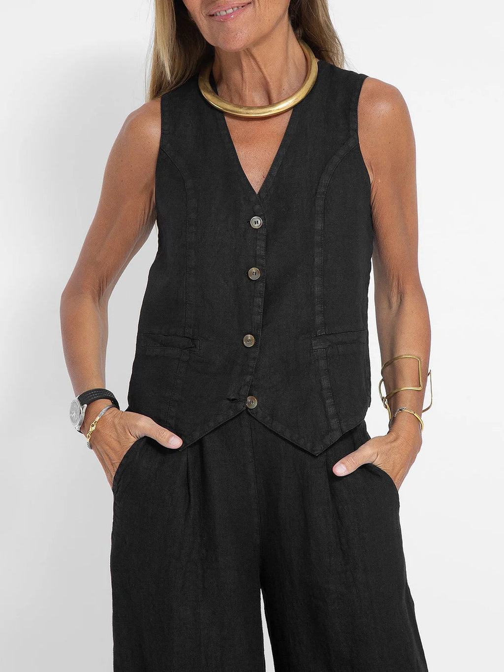LIDIA – Conjunto elegante de dos piezas con chaleco y pantalón de pierna ancha