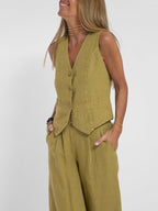 LIDIA – Conjunto elegante de dos piezas con chaleco y pantalón de pierna ancha