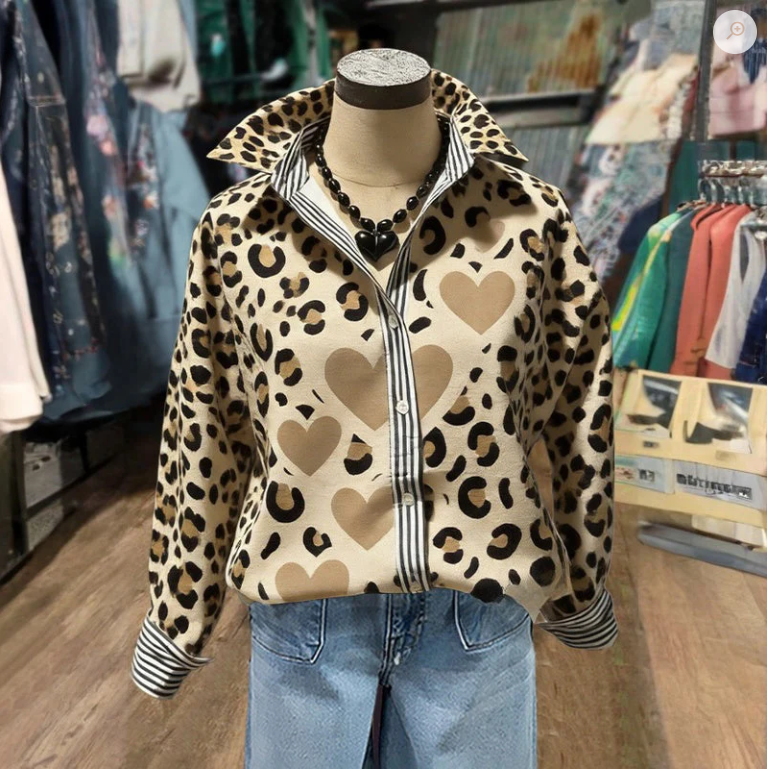 Maria-Blusa vintage con estampado de leopardo