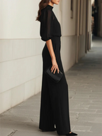 Valeria-Conjunto de tres piezas negro, compuesto por una camisola transparente y pantalones de pierna ancha