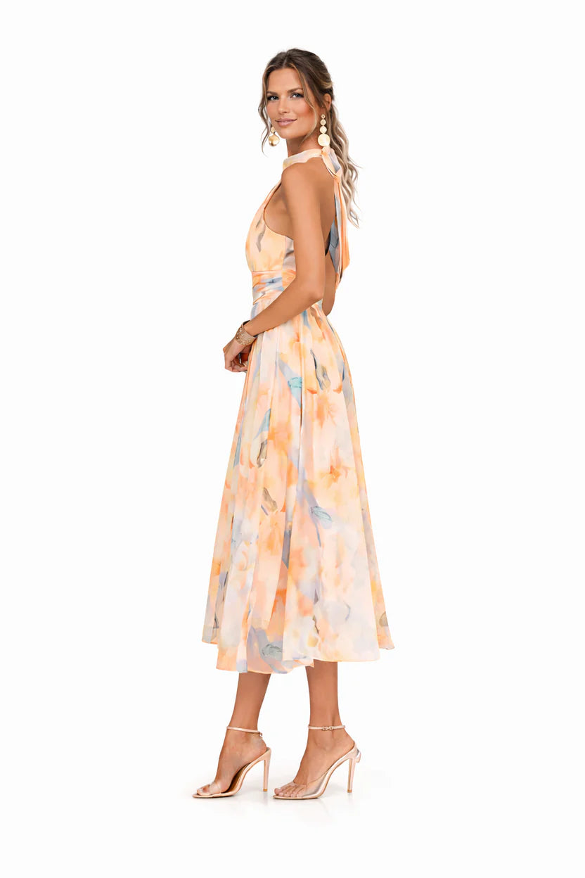 Esther - Vestido de Cuello Halter con Estampado de Acuarela