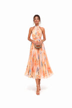 Esther - Vestido de Cuello Halter con Estampado de Acuarela