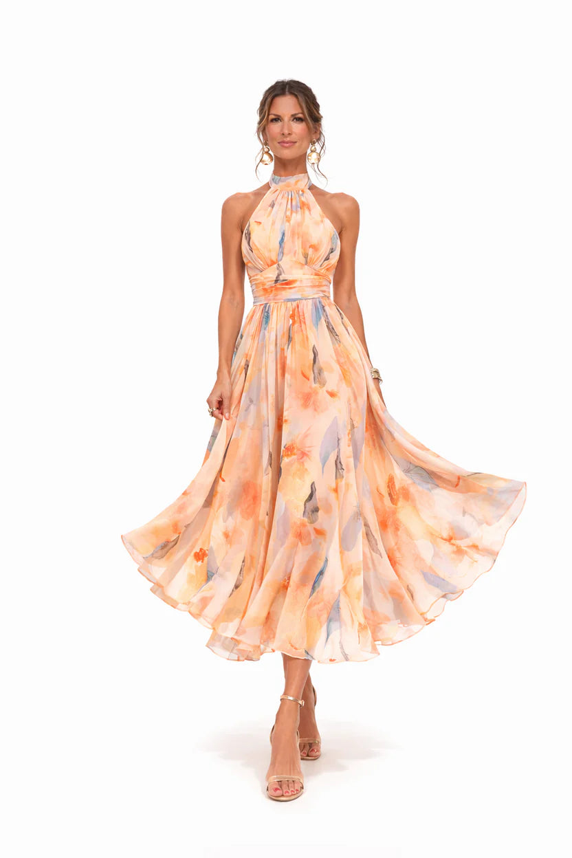 Esther - Vestido de Cuello Halter con Estampado de Acuarela