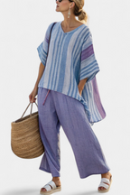 CARLA – Top elegante en lavanda y azul cielo con pantalón de lino