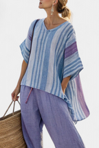 CARLA – Top elegante en lavanda y azul cielo con pantalón de lino