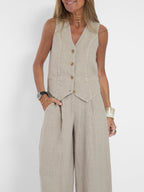 LIDIA – Conjunto elegante de dos piezas con chaleco y pantalón de pierna ancha