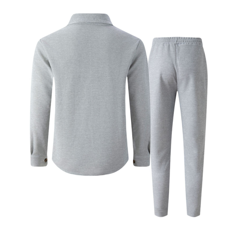 Conjunto con chaqueta abotonada + pantalón de punto alveolado