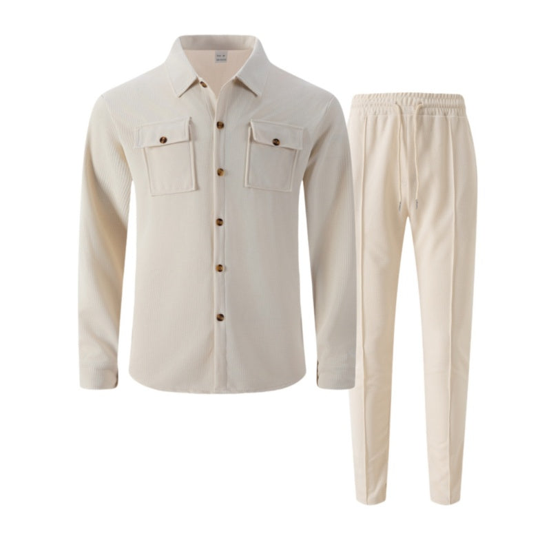 Conjunto con chaqueta abotonada + pantalón de punto alveolado